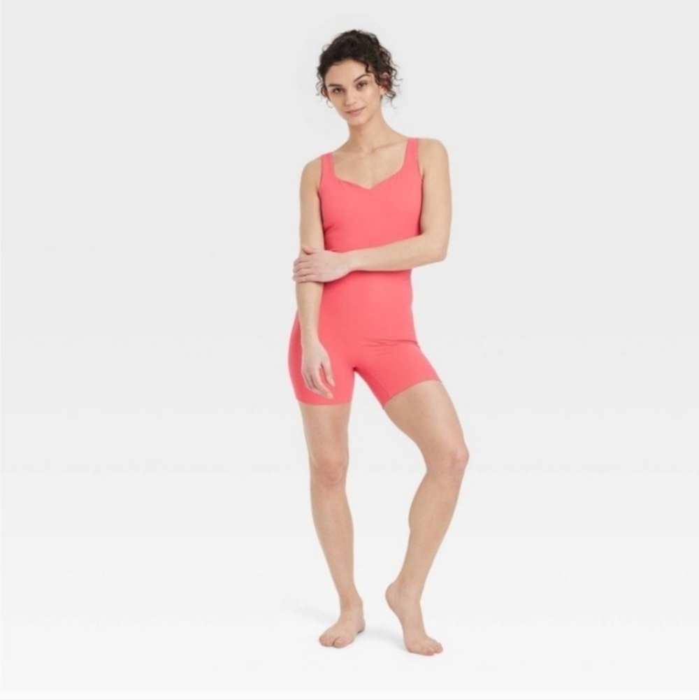Women's Brushed Sculpt Rib Short Active Bodysuit - All In Motion Coral Pink S